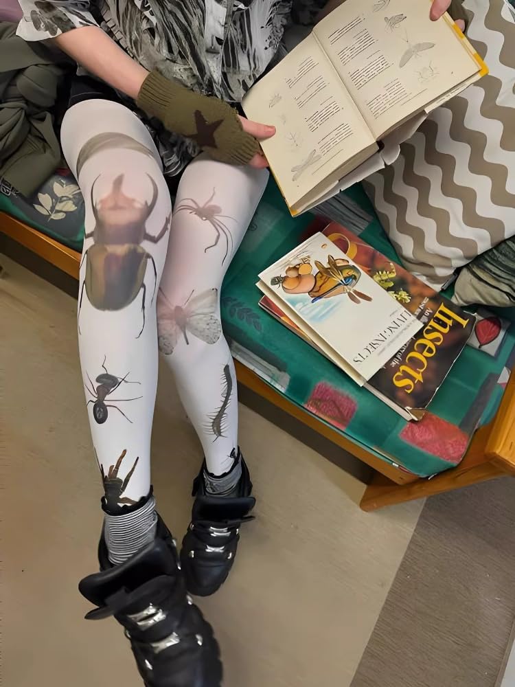 TYATVS Womens Whimsy Twee Funky Tights Emo Goth Patterned Stockings Whimsical Clothes Y2k Grunge Aesthetic - Image 2